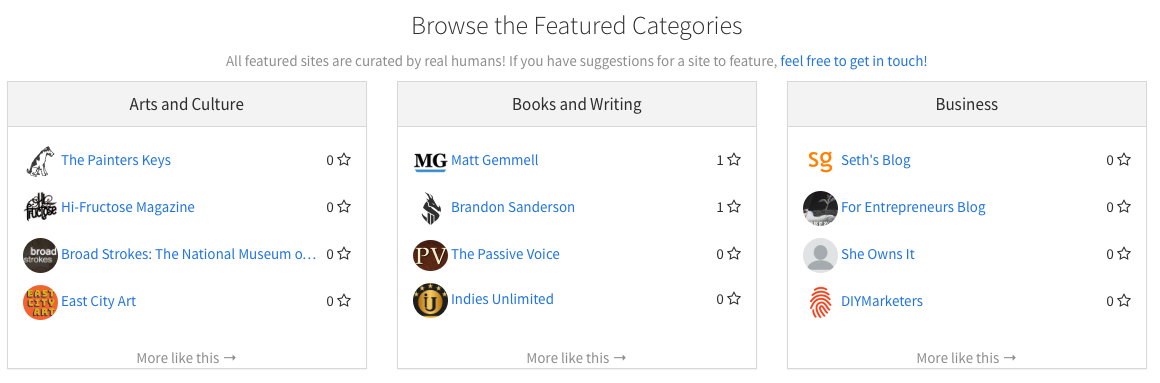 A sample of the featured sites