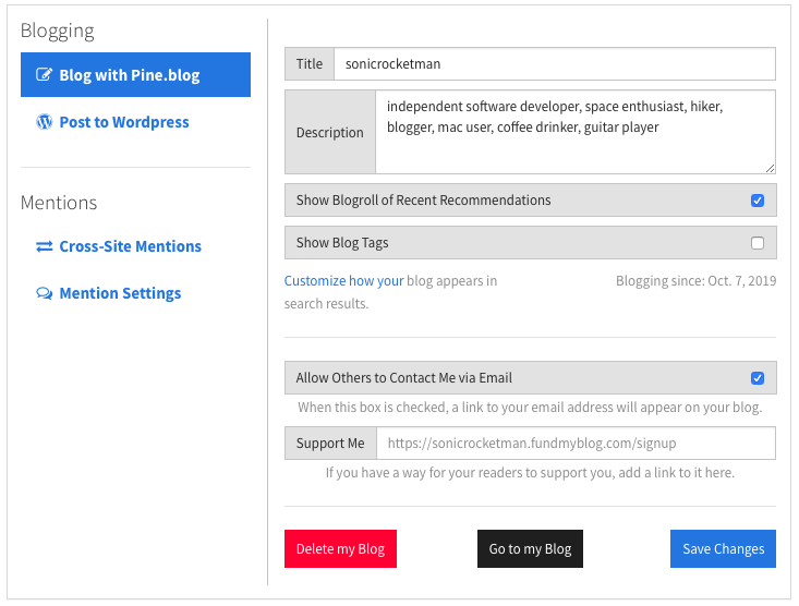 Blogging with Pine.blog